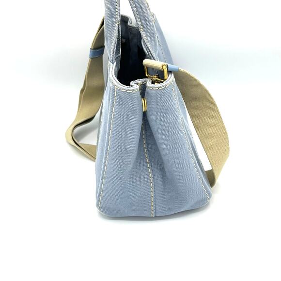 Prada Small Baby Blue Canapa Canvas with Dust Bag Tote Bag - Picture 5 of 12